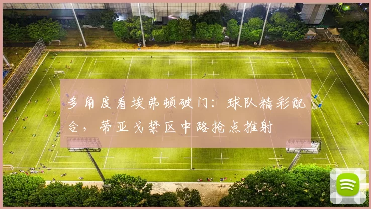 多角度看埃弗顿破门：球队精彩配合，蒂亚戈禁区中路抢点推射